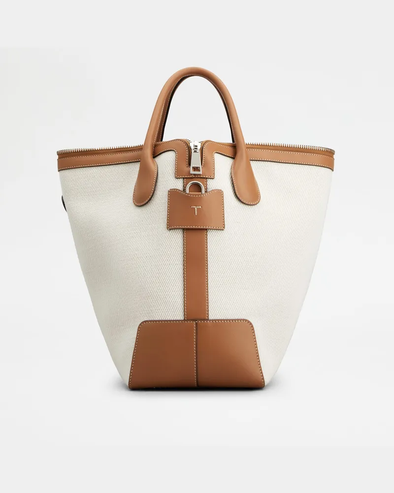 TOD'S Di Bag Swing aus Canvas und Leder Medium, BRAUN,WEISS,  - Bags Braun