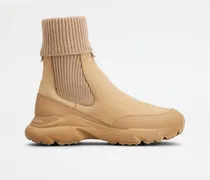 Chelsea Boots aus Nubukleder und Strick, BEIGE Shoes