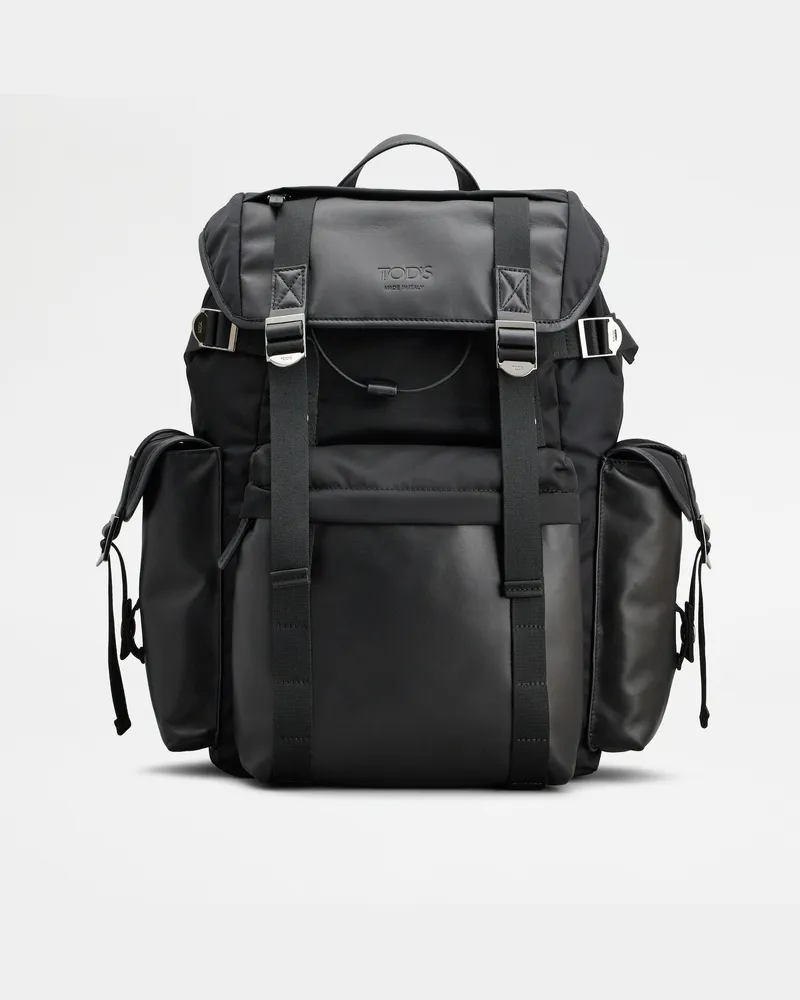 TOD'S Rucksack aus Stoff und Leder Medium Schwarz