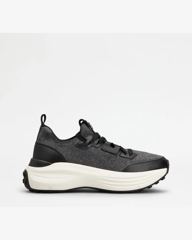 TOD'S Sneakers aus Stoff und Leder, GRAU,SCHWARZ Shoes Grau