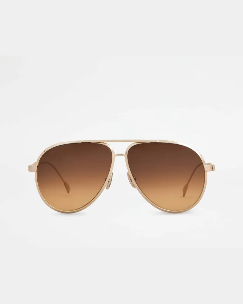 TOD'S Tropfenförmige Sonnenbrille mit Lederbügeln, BRAUN,  - Sunglasses Braun