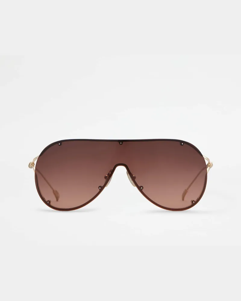 TOD'S Mask-Sonnenbrille mit Lederbügeln, BRAUN,GOLD,  - Sunglasses Braun
