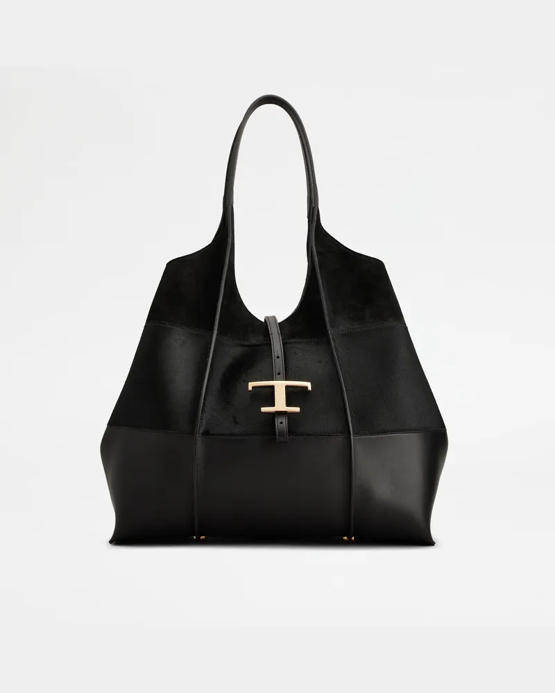 TOD'S Shopper T Timeless aus Leder Medium, SCHWARZ,  - Bags Schwarz