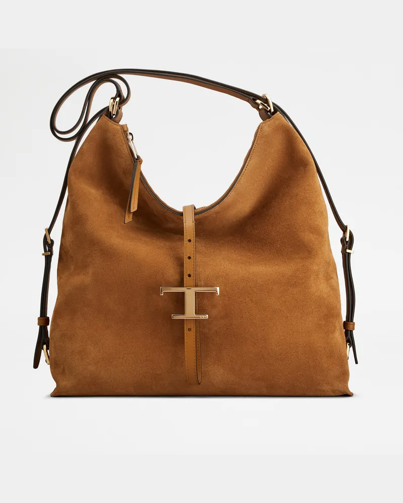 TOD'S Schultertasche T Timeless aus Veloursleder Medium, BRAUN,  - Bags Braun