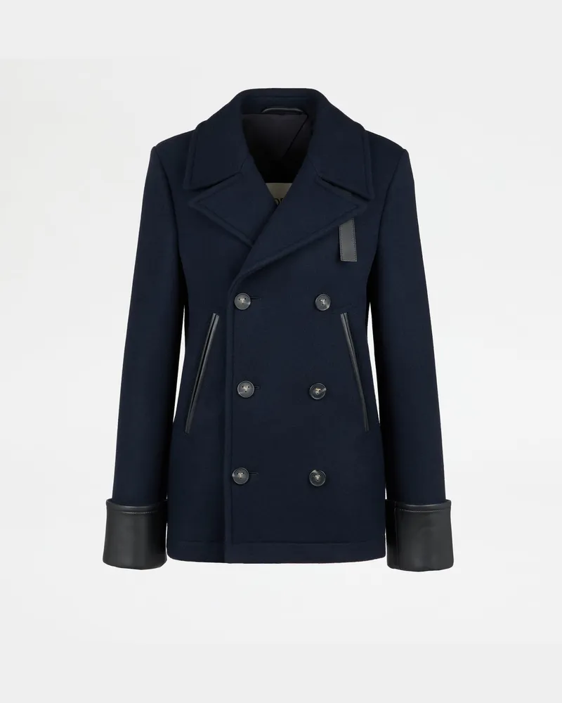TOD'S Peacoat aus Wolle mit Ledereinsätzen, BLAU Coat / Trench Blau