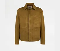 Jacke aus Pashmy-Veloursleder, GRÜN Coat / Trench