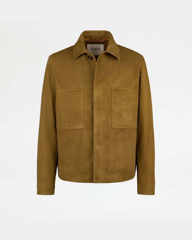 TOD'S Jacke aus Pashmy-Veloursleder, GRÜN Coat / Trench Grün