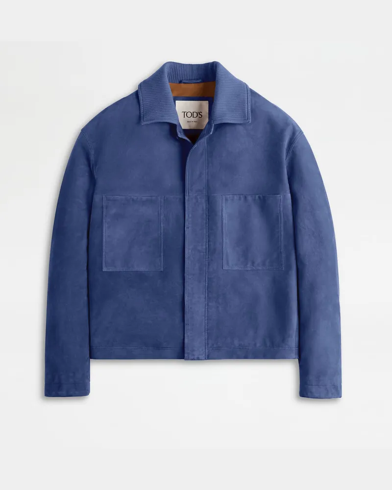 TOD'S Pashmy-Coachjacke aus Veloursleder, BLAU, XX - Coat / Trench Blau