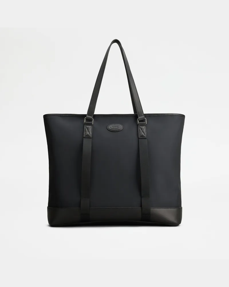 TOD'S Shopper aus Stoff und Leder Medium, SCHWARZ,  - Bags Schwarz
