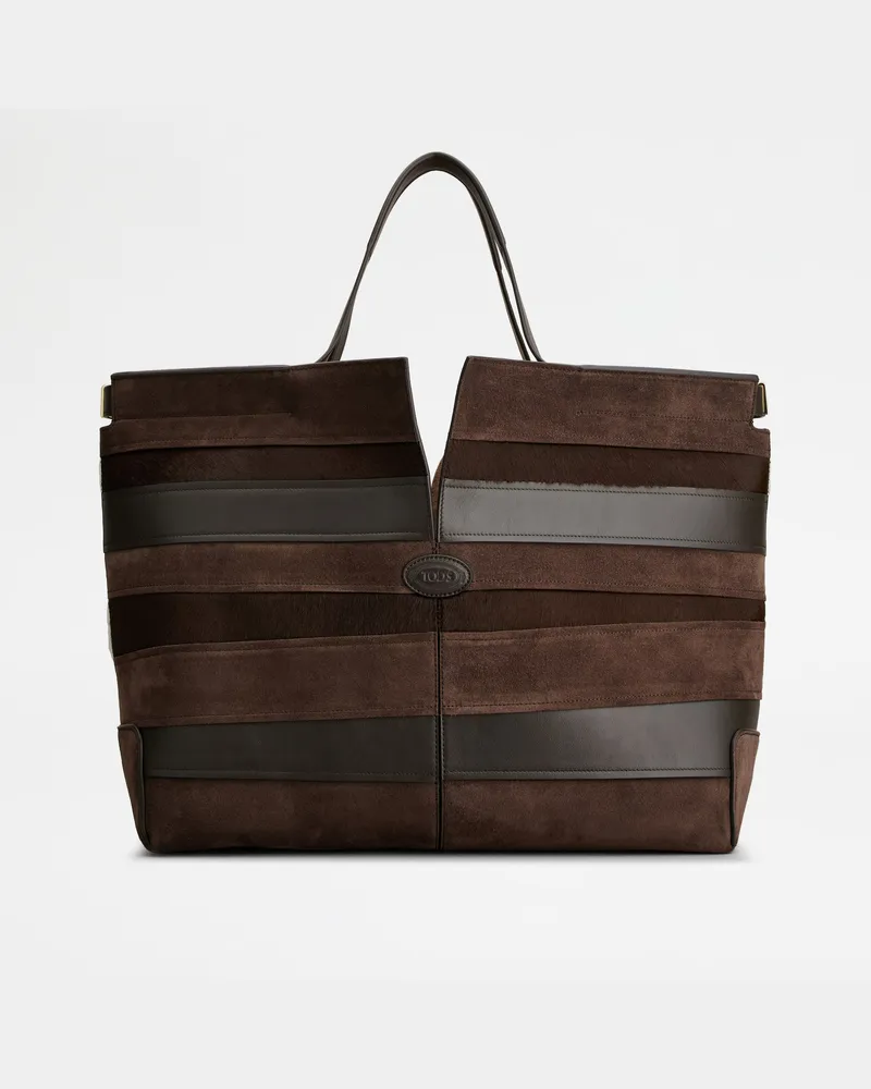TOD'S Di Bag Folio aus Glattleder und Veloursleder Medium, BRAUN,  - Bags Braun
