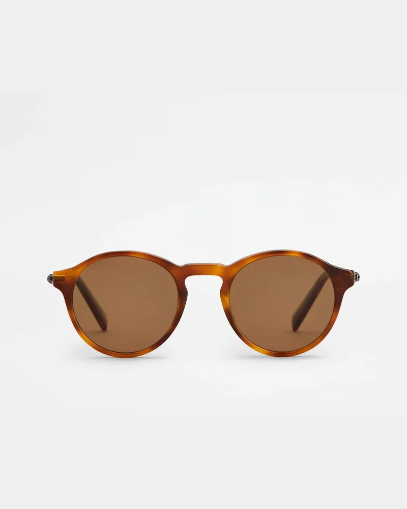 TOD'S Runde Sonnenbrille mit Lederbügeln, BRAUN,  - Sunglasses Braun