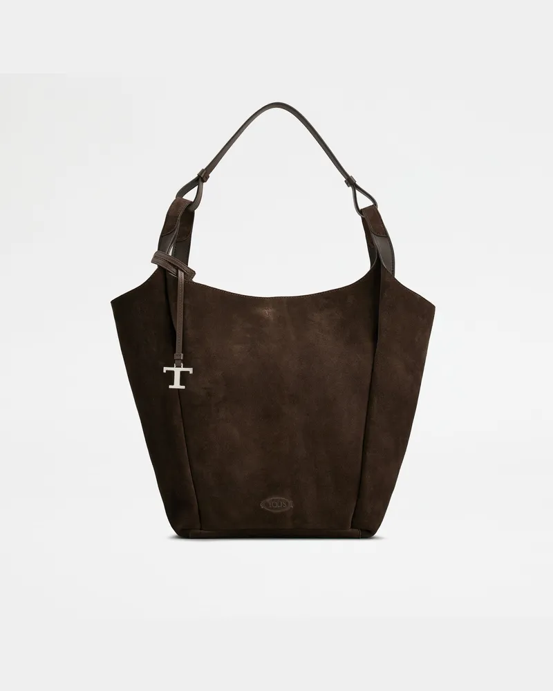 TOD'S Beuteltasche aus Veloursleder Medium, BRAUN,  - Bags Braun