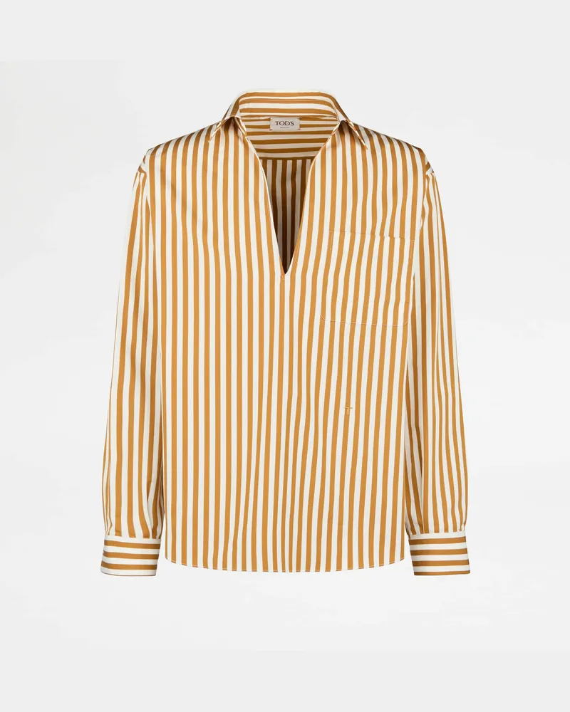 TOD'S Hemd aus gestreiftem Popeline, WEISS,GELB Shirts Weiss