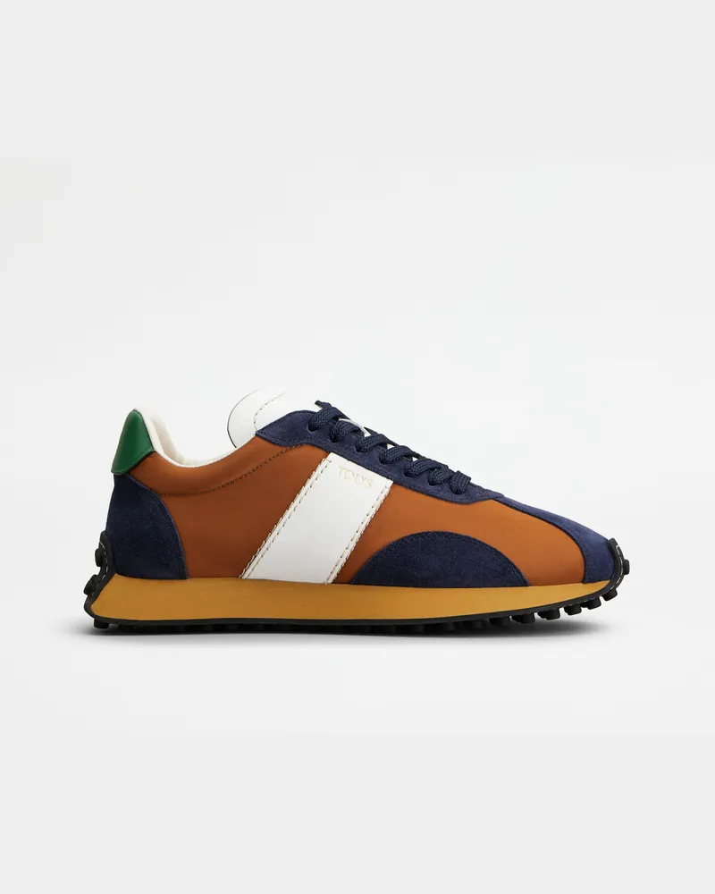 TOD'S Sneakers T Vintage aus Leder und Stoff, WEISS,BRAUN,BLAU Shoes Weiss