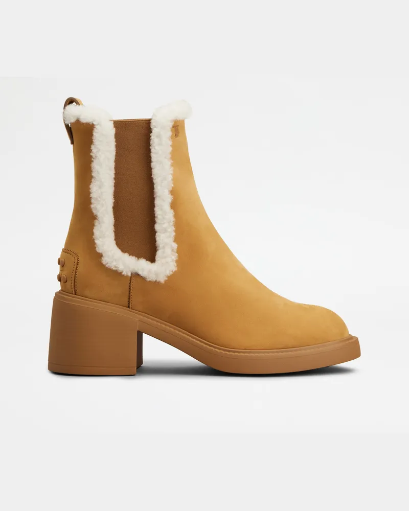 TOD'S Chelsea Boots aus Nubukleder, CREME,BRAUN,GELB Shoes Creme