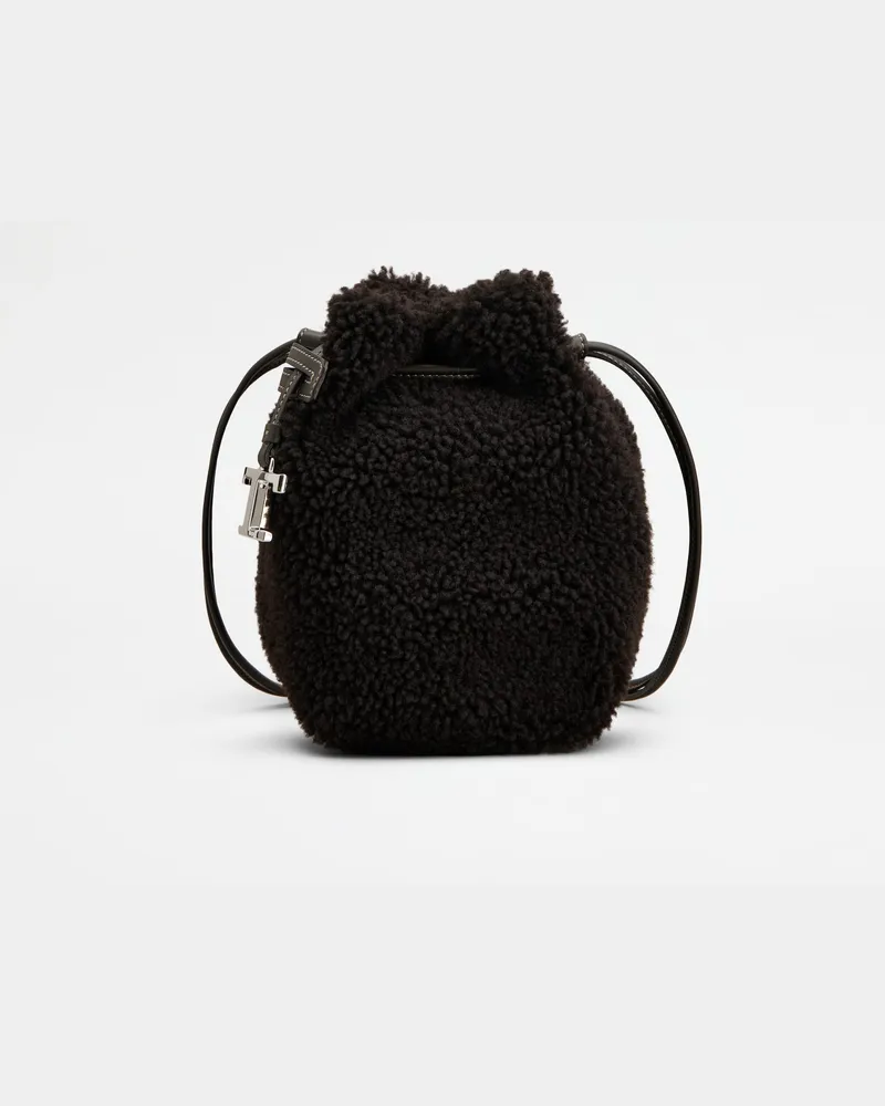 TOD'S Beuteltasche aus Shearling Micro, BRAUN,  - Bags Braun
