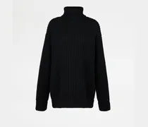 Rollkragenpullover aus Kaschmir mit Lederpatches, SCHWARZ Knitwear