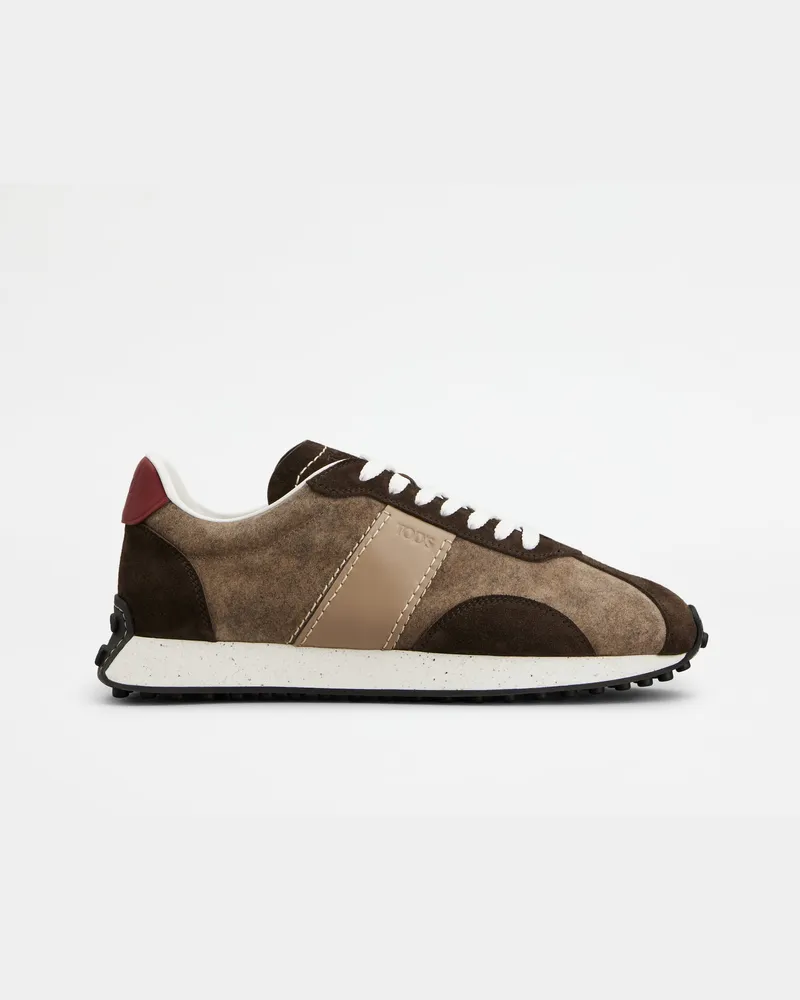 TOD'S Sneakers T Vintage aus Veloursleder und technischem Gewebe, BORDEAUX,BRAUN Shoes Bordeaux