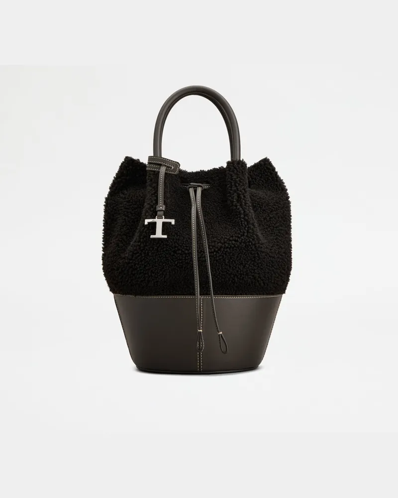 TOD'S Beuteltasche aus Lammfell und Leder Small, BRAUN,  - Bags Braun
