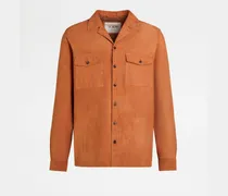 Overshirt aus Pashmy-Veloursleder, ORANGE, XX - Coat / Trench