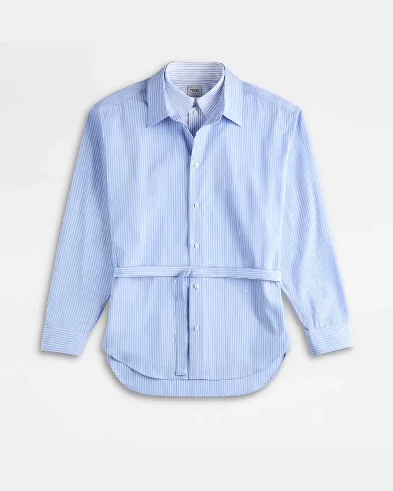 TOD'S Bluse mit Doppel-Kragen aus Popeline, BLAU,HIMMELBLAU Shirts Blau