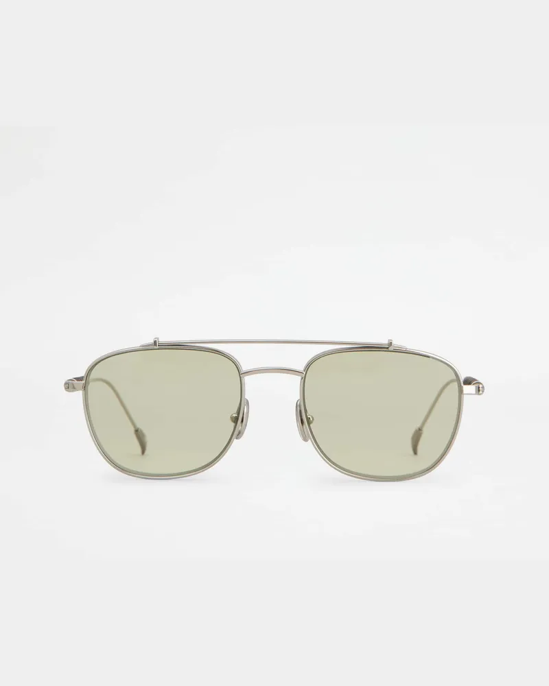 TOD'S Eckige Sonnenbrille mit Lederbügeln, BRAUN,SILBER,  - Sunglasses Braun