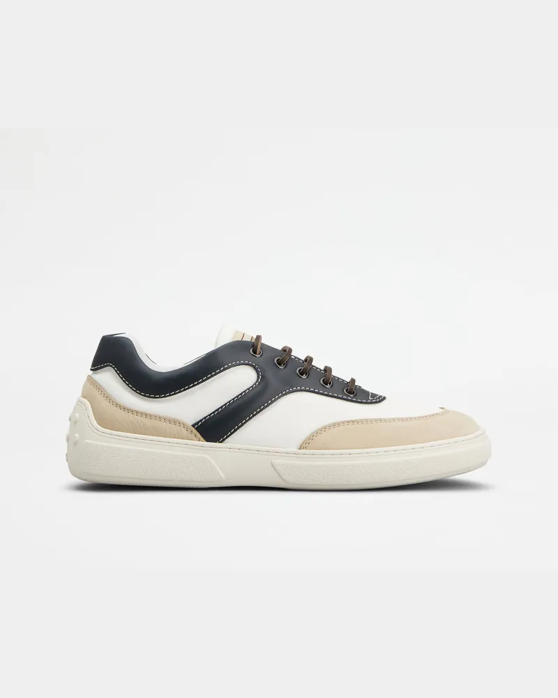 TOD'S Sneakers aus Nubukleder und Stoff, BEIGE,BLAU,WEISS Shoes Beige