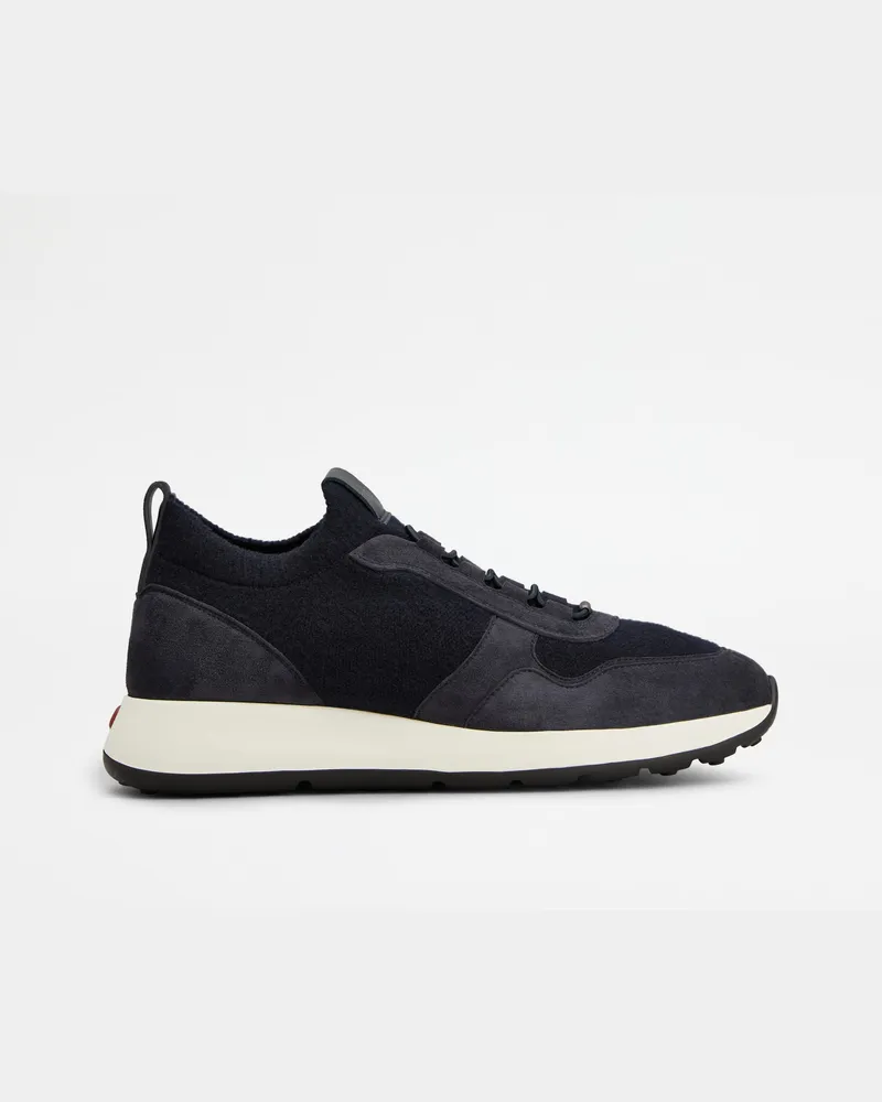 TOD'S Sneakers Red Dot aus Pashmy-Veloursleder und Strick, BLAU Shoes Blau