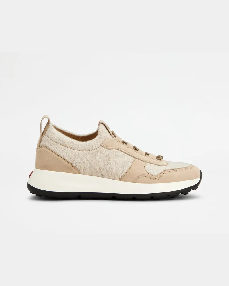 TOD'S Sneakers Red Dot Socks aus Strick und Veloursleder, BEIGE Shoes Beige