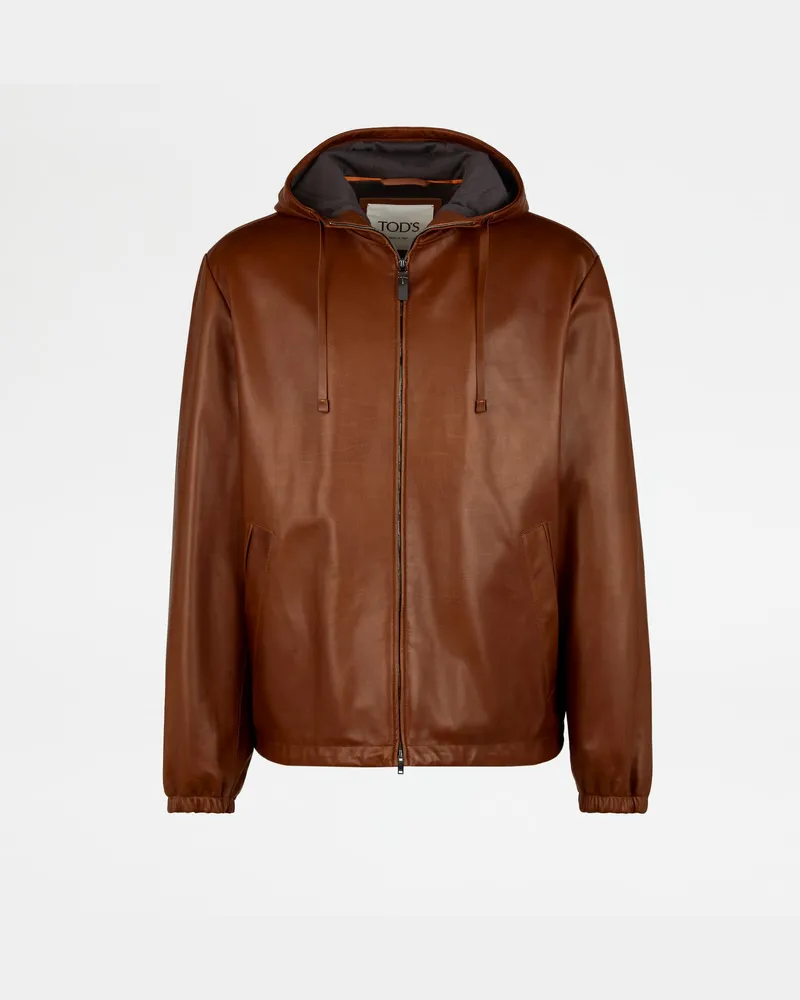 TOD'S Jacke aus Nappaleder mit Kapuze, BRAUN Coat / Trench Braun