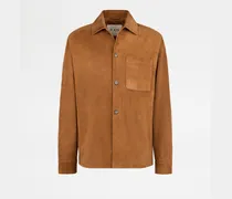 Shirt Jacket aus Pashmy-Veloursleder, BRAUN, XX - Coat / Trench