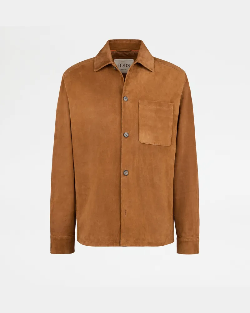 TOD'S Shirt Jacket aus Pashmy-Veloursleder, BRAUN, XX - Coat / Trench Braun