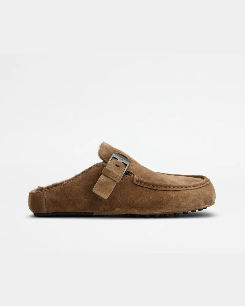 TOD'S Sabot in Pelle Scamosciata - Fodera in Montone, BRAUN Shoes Braun