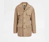 Safarijacke aus Pashmy-Veloursleder, BEIGE Coat / Trench