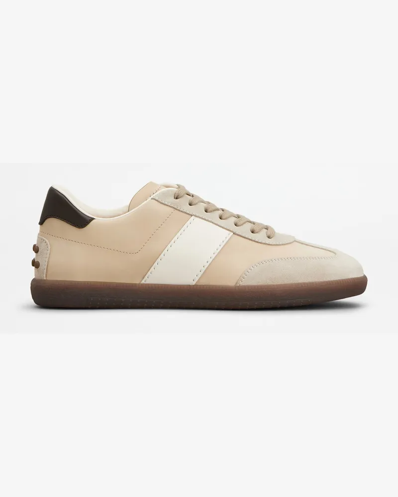 TOD'S Tabs Sneakers aus Veloursleder und Nubukleder, BRAUN,WEISS,BEIGE Shoes Braun