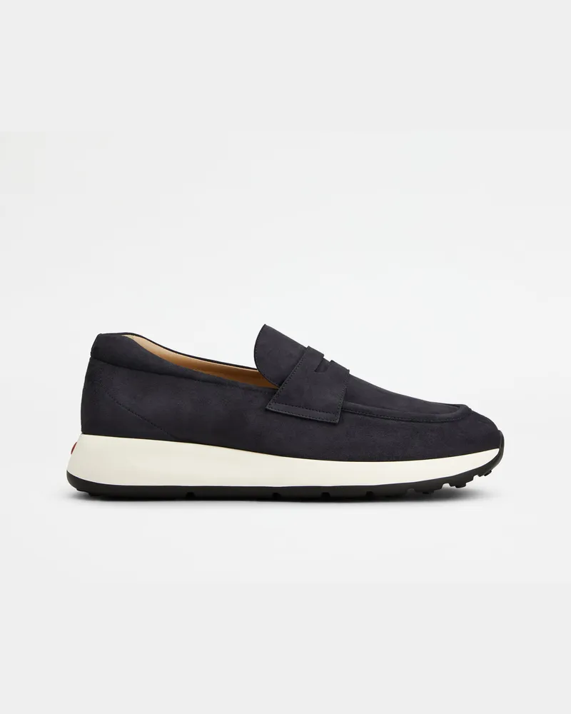 TOD'S Sportliche Loafers Red Dot aus Pashmy-Veloursleder, BLAU Shoes Blau