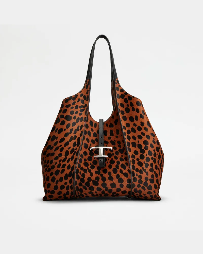 TOD'S Shopper T Timeless aus Leder in Ponyfell-Optik Medium, BRAUN,ORANGE,  - Bags Braun
