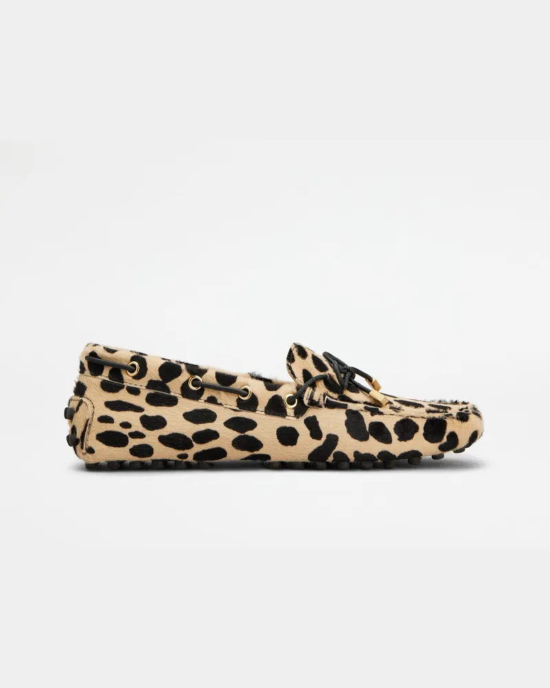 TOD'S Mokassins Gommino aus Leder in Ponyfell-Optik, SCHWARZ,BEIGE Shoes Schwarz