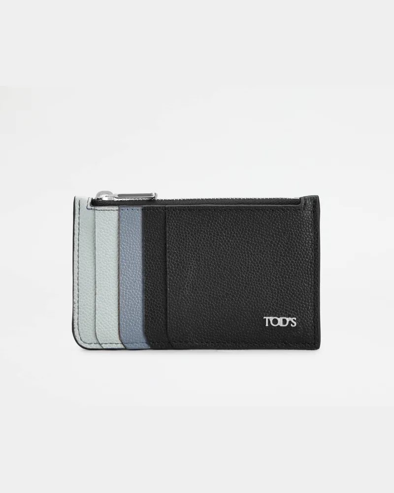 TOD'S Kartenetui mit Reißverschluss aus Leder, HELLBLAU,SCHWARZ,  - Wallets Hellblau