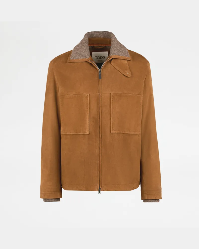 TOD'S Coach-Jacke aus Pashmy-Veloursleder, BEIGE Coat / Trench Beige