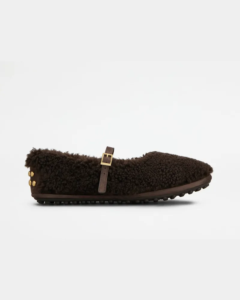 TOD'S Ballerinas Metal Dots aus Shearling, BRAUN Shoes Braun
