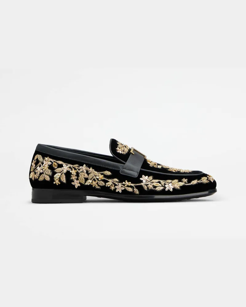 TOD'S Loafers T Timeless aus Samt und Leder, GOLD,SCHWARZ Shoes Gold