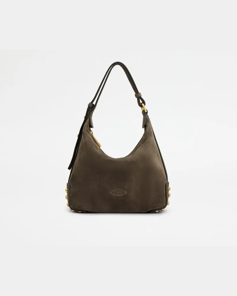 TOD'S Mini Bag Metal Dots aus Veloursleder, GRAU,  - Bags Grau