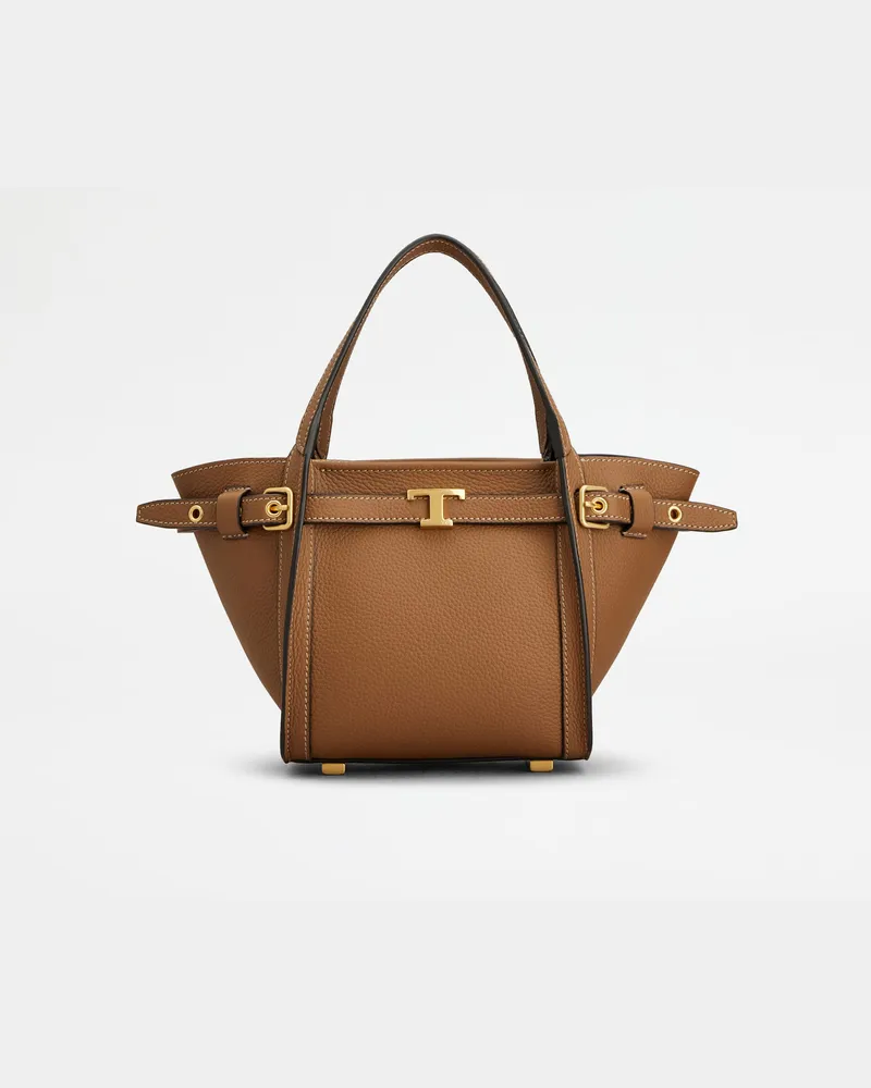 TOD'S Shopper T Signature aus Leder Mini, BRAUN,  - Bags Braun
