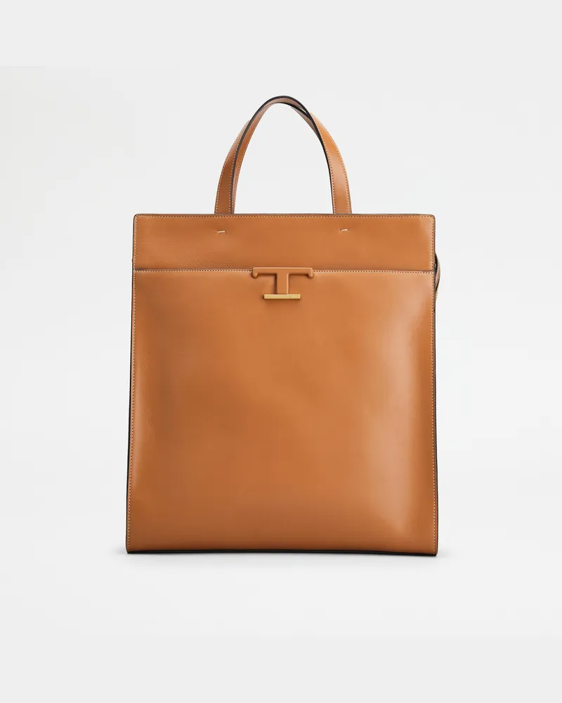 TOD'S Mittelgroße Shopping Bag T Timeless aus Leder, BRAUN,  - Bags Braun