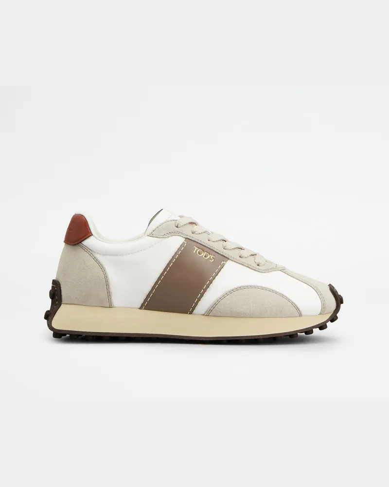 TOD'S Sneakers T-Vintage aus Leder und technischem Gewebe, WEISS,BRAUN,BEIGE Shoes Weiss