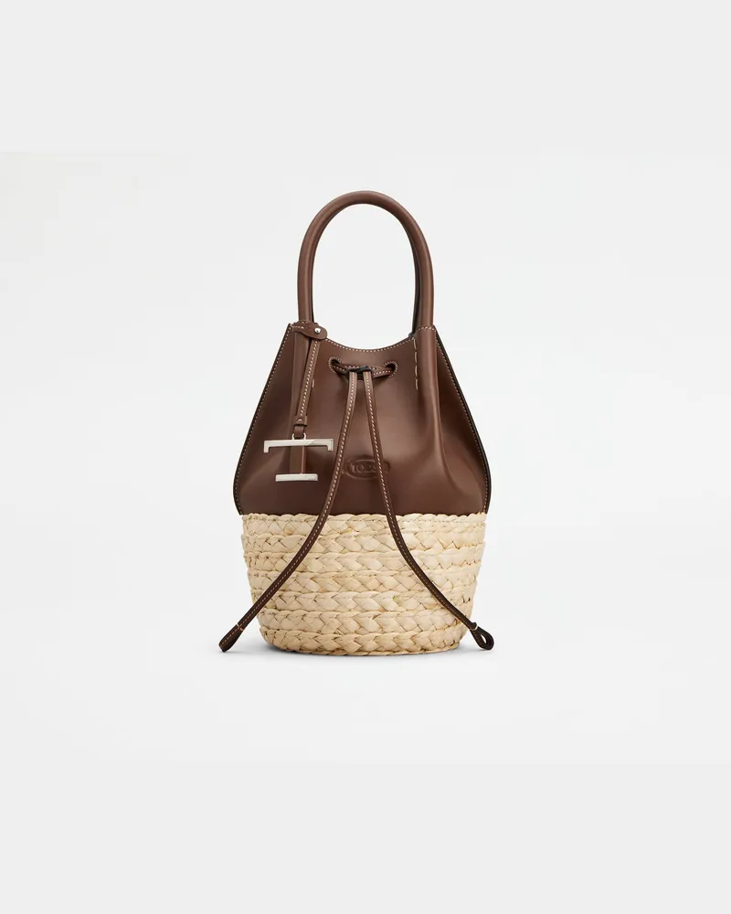 TOD'S Beuteltasche aus Stroh und Leder Mini, NATUR,BRAUN,  - Bags Natur