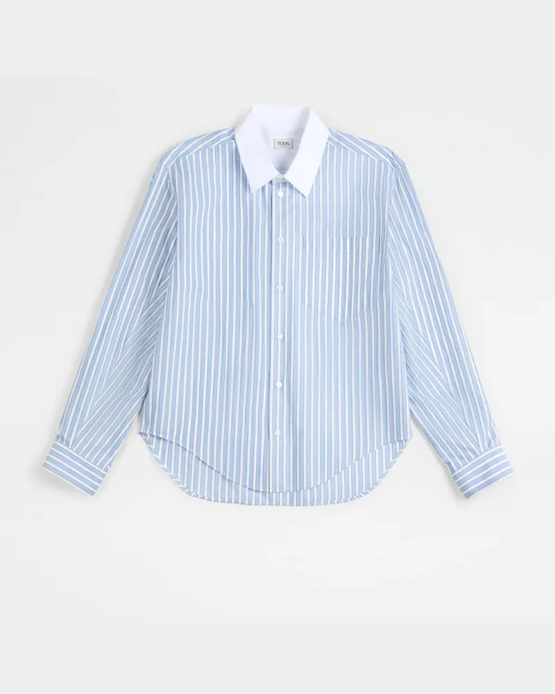 TOD'S Bluse aus Popeline, HELLBLAU,WEISS Shirts Hellblau