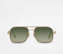 Eckige Sonnenbrille mit Lederbügeln, GRÜN,  - Sunglasses