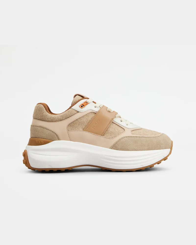 TOD'S Sneakers aus Stoff und Veloursleder, BEIGE,ROSA,BRAUN Shoes Beige